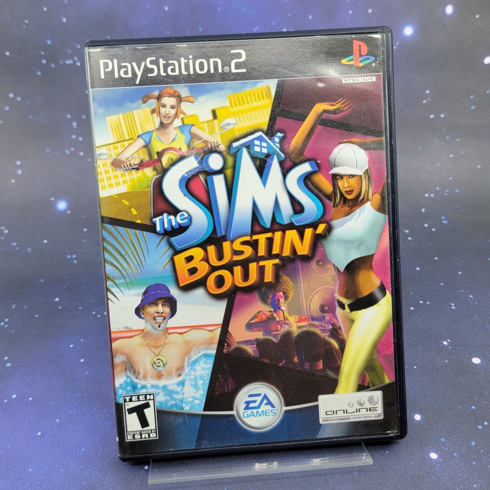 The Sims Bustin' Out Sony PlayStation 2 PS2 Game EA Games SLUS 20842 Black Case